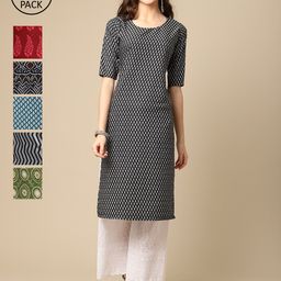KALINI Women Pack Of 6  Multicoloured Ethnic Motifs Printed Crepe Kurta-image-56