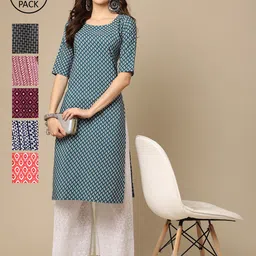 KALINI Women Pack of 6 Digital Printed Crepe Straight Kurtas-image-88