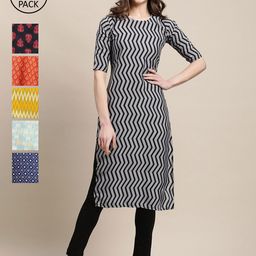 KALINI Women Pack of 6 Printed Crepe Kurtas-image-25