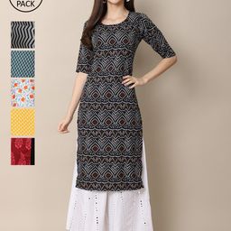 7Threads Women Black And Red Geometric Printed Summer Sheers Crepe Kurta[PACK OF 6]-image-78