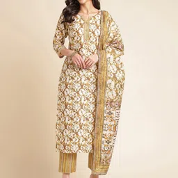 NAINVISH Floral Printed Regular Kurta with Trousers & With Dupatta-10
