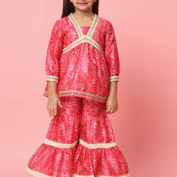 Readiprint Fashions Girls Bandhani Printed Pleated Gotta Patti Kurti with Sharara-image-12