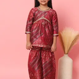 Readiprint Fashions Girls Floral Printed Pleated Gotta Patti A-line Kurta with Sharara-image-92