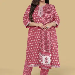 MIRCHI FASHION Plus Size Women Printed Pure Cotton Kurta with Trousers & With Dupatta-26