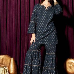 indo street Ethnic Motifs Printed Gotta Patti Pure Cotton Straight Kurta with Sharara-picture-14