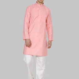 ROYAL KURTA Men Pink Solid Kurta with Pyjamas-image-100