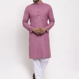 Jompers Men Pink and White Pure Cotton Kurta with Pyjamas-picture-19