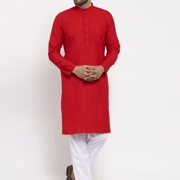 Jompers Men Red Pure Cotton Kurta with Pyjamas-picture-12