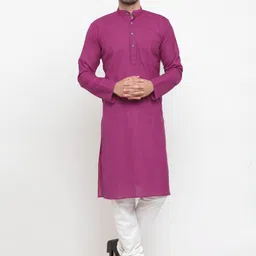 Jompers Men Pink Mandarin Collar Pure Cotton Kurta with Churidar-image-46