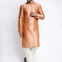 Jompers Men Bronze-Toned Pleated Dupion Silk Kurti with Pyjamas-picture-11