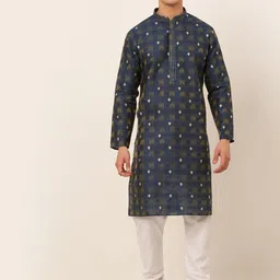 Jompers Men Navy Blue Printed Kurta with Pyjamas-picture-25
