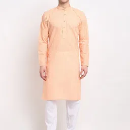 Jompers Men Orange & White Geometric Embroidered Pure Cotton Kurta With Churidar-image-58
