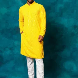 VASTRAMAY Floral Embroidered Regular Sequined Kurta with Pyjamas-picture-16