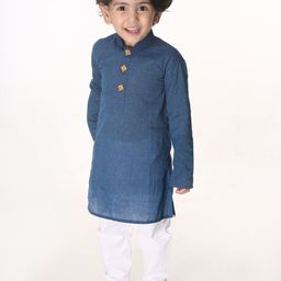 VASTRAMAY Boys Blue Regular Pure Cotton Kurta with Pyjamas-83