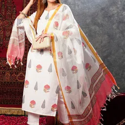 Anni Designer Floral Printed Straight Zari Kurta With Trousers & Dupatta-picture-3