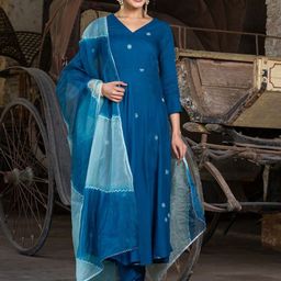 KALINI Ethnic Motifs Embroidered Regular Thread Work Kurta With Trousers & Dupatta-image-19