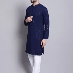 SOJANYA Ethnic Motifs Embroidered Sequinned Pure Cotton Kurta with Churidar-picture-37