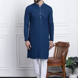 SOJANYA Ethnic Motifs Embroidered Regular Thread Work Pure Cotton Kurta With Churidar-image-8