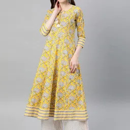 YASH GALLERY Floral Printed Tie Up Neck Pure Cotton Anarkali Kurta-image-91