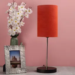 BTR CRAFTS Red & Black 2 Pcs Textured Cylindrical Shaped Table Lamp with Adjustable Cord-5