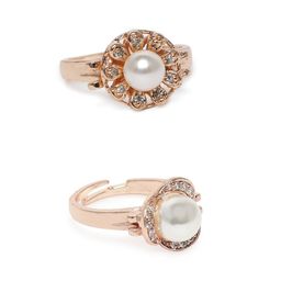 Zaveri Pearls Set Of 2 White & Rose Gold-Plated CZ Studded Adjustable Finger Ring-34