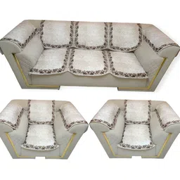 MONKDECOR White & Black 12 Pieces Printed Velvet 5 Seater Sofa Covers With Arms-image-22
