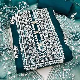 KALINI Ethnic Motifs Embroidered Organza Unstitched Dress Material-image-68