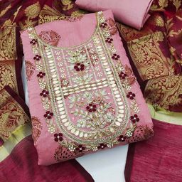 KALINI Ethnic Motif Embroidered Unstitched Dress Material With Gotta Patti-image-90