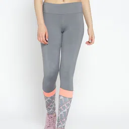 Alcis Women Grey Solid Running Tights with Printed Detail-image-84