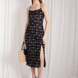 Stylecast X Hersheinbox Tie-Up Floral Print Net A-Line Midi Dress-image-10