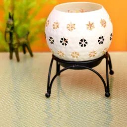 AAKRITI ART CREATIONS White & Black Tealight Candle Holder With Metal Stand-image-31