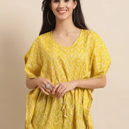 KALINI  Geometric Printed Extended Sleeves Kaftan Kurta-18
