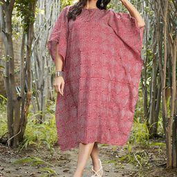 Athena Women Red Tie-Up Neck Kaftan Dress-image-79