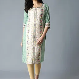 AURELIA Women White Geometric Kaftan LIVA Kurta-47