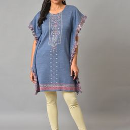W Ethnic Motifs Printed Flared Sleeves Thread Work Kaftan Kurta-picture-35