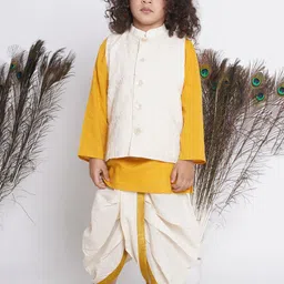 Little Bansi Boys Pure Cotton Kurta With Dhoti Pants & Nehru Jacket-14