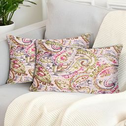 Tesmare Beige 2 Pcs Ethnic Motifs Velvet Rectangle Cushion Covers-image-80