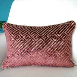 TARA- Sparkling Homes Brown & Gold-Toned Geometric Velvet Rectangle Cushion Cover-44