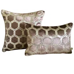 TARA- Sparkling Homes Gold-Toned & Brown Geometric Velvet Rectangle Cushion Cover-image-62