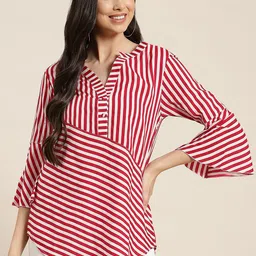 Qurvii Women Pink & White Striped Top-picture-35