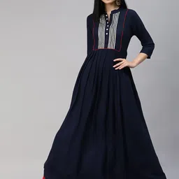 MBE Women Navy Blue Gotta Patti Anarkali Kurta-image-14