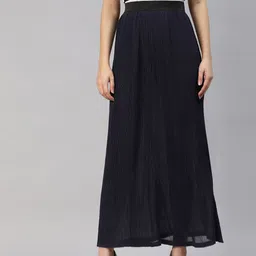 MBE Women Navy Blue Solid Accordian Pleated Skirt-image-20