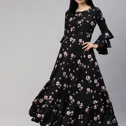 MBE Women Black & Pink Floral Printed Floral Crepe Anarkali Kurta-picture-40