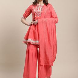 Rajnandini Women Ethnic Motifs Embroidered Pure Cotton Kurta with Sharara & Dupatta-image-50