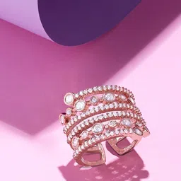 Zaveri Pearls Rose Gold-Plated CZ Studded Adjustable Finger Ring-55
