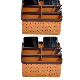 Kuber Industries Set Of 2 Beige Solid Compact Desk Organizer Stationary Boxes-18
