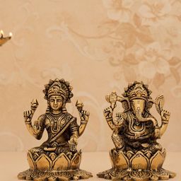 DecorTwist Metallic-Toned 2 Pieces Textured Lord Ganesha & Lakshmi Idol  Showpieces-image-14
