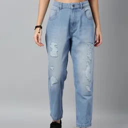 Roadster Women Blue Boyfriend Fit Mid-Rise Mildly Distressed Stretchable Jeans-picture-28