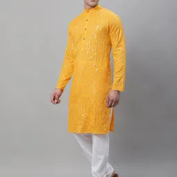 SOJANYA Sequin Embroidered Pure Cotton Kurta With Churidar-picture-22
