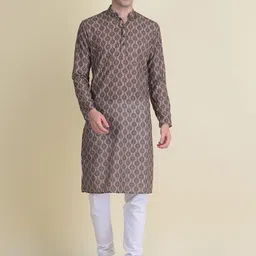 NAMASKAR Men Gold-Toned Cotton Printed Kurta with Churidar-picture-57